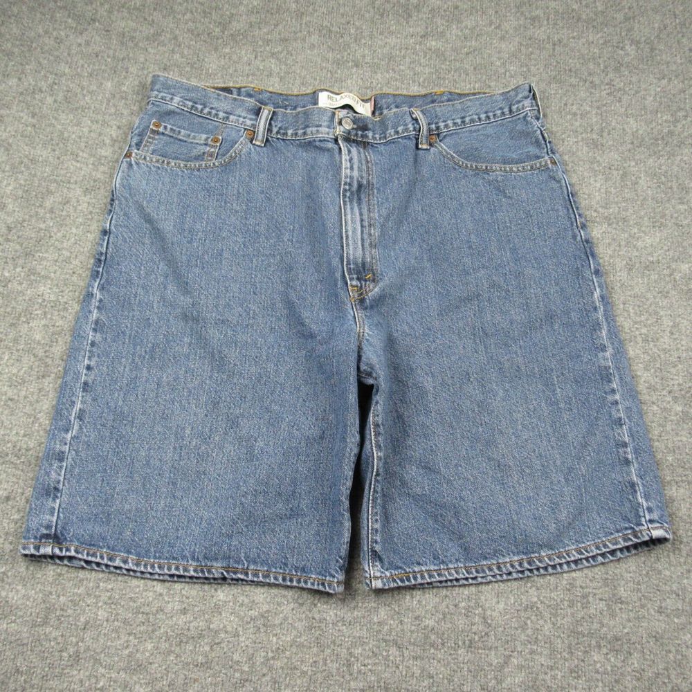 Levis 550 Shorts Mens 42x10 Blue Jean Y2K Denim Bermuda Black‎ Bat Wing Tag